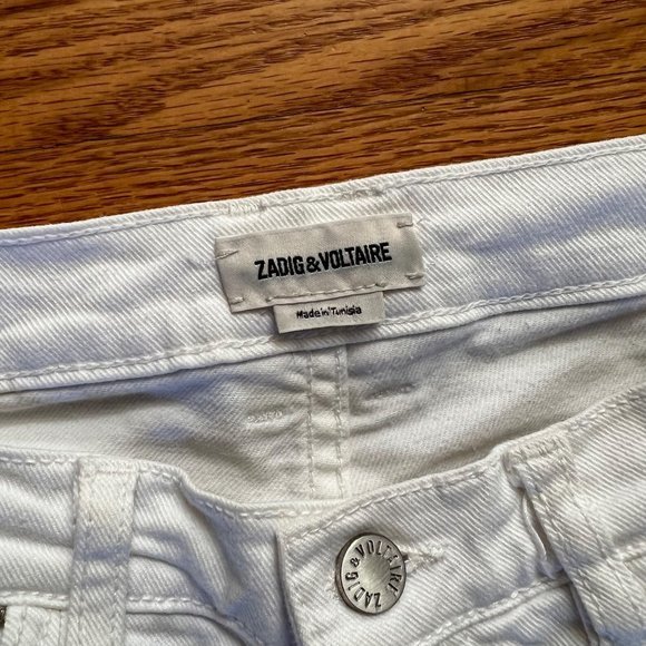 EUC‎ Zadig & Voltaire Stud Jeans Women 26 White Elios Spikes Boyfriend Crop - Picture 4 of 7